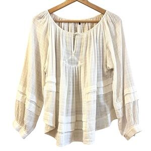 Rebecca Taylor Off-White Textured Peasant Blouse Size M Button Details